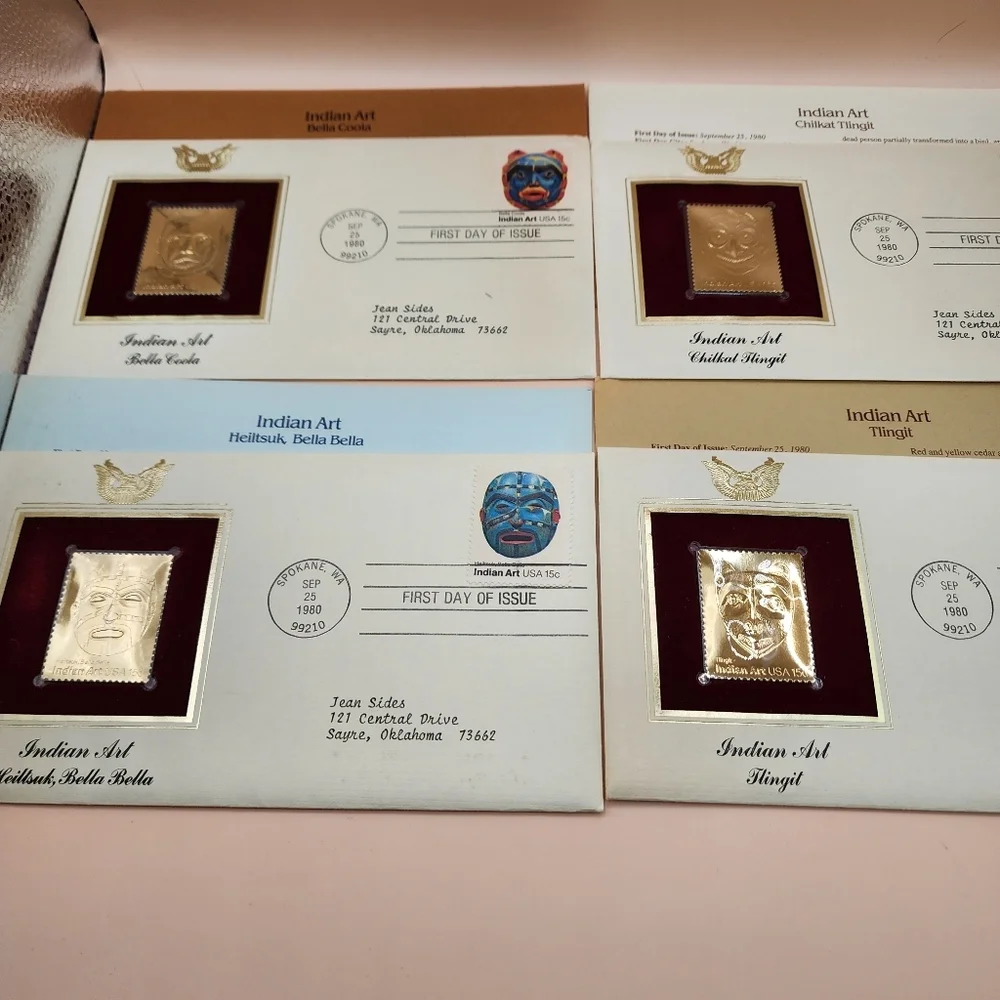 4 Indian Art Stamps Gold Replica First Day of Issue - Picture 1 of 4